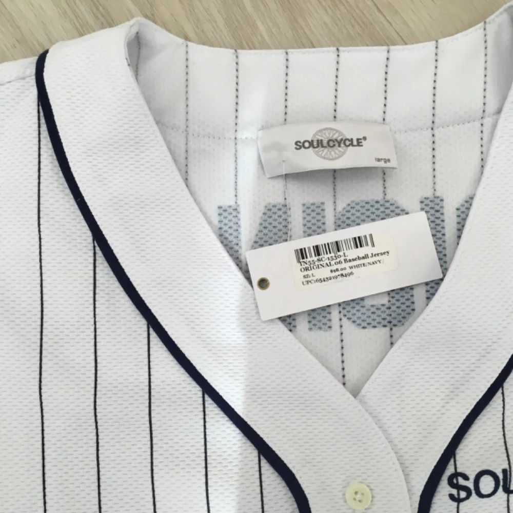 Soulcycle, size large, white with blue stripe, baseball jersey - Picture 3 of 4